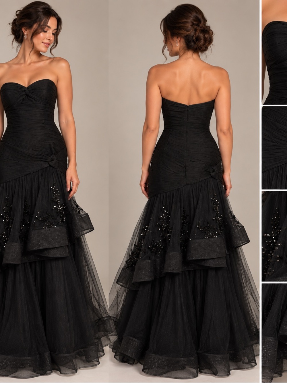 Terani Couture Black Strapless Ruffle Evening Gown – Size 4